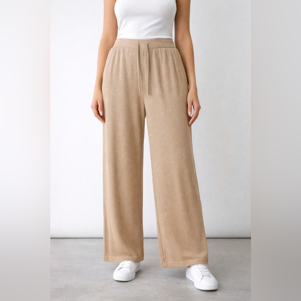 Haven Well Within Lounge Pants Womens Size XL Beige Wide Leg Drawstring Soft
